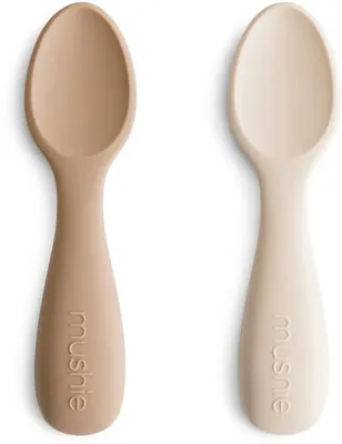 Ложки детские Mushie Toddler Starter Spoons силиконовые, бежевые, 2 шт Natural/ Shifting Sand 12m+