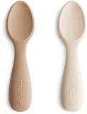 Ложки детские Mushie Toddler Starter Spoons силиконовые, бежевые, 2 шт Natural/ Shifting Sand 12m+ — фото 1