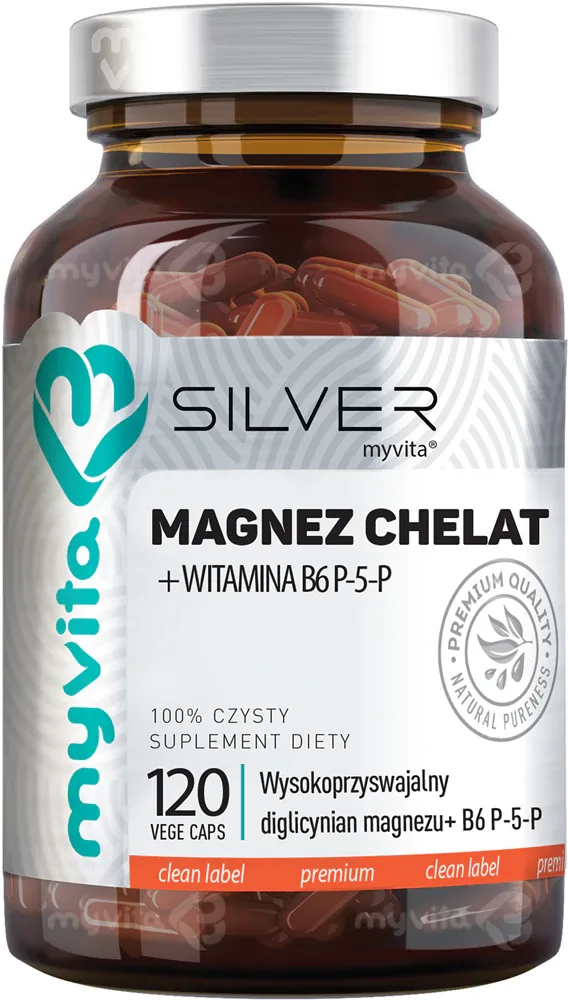 Капсулы MyVita Silver Magnez Chelat + B6 P-5-P хелат магния с витамином B6, 120 капсул