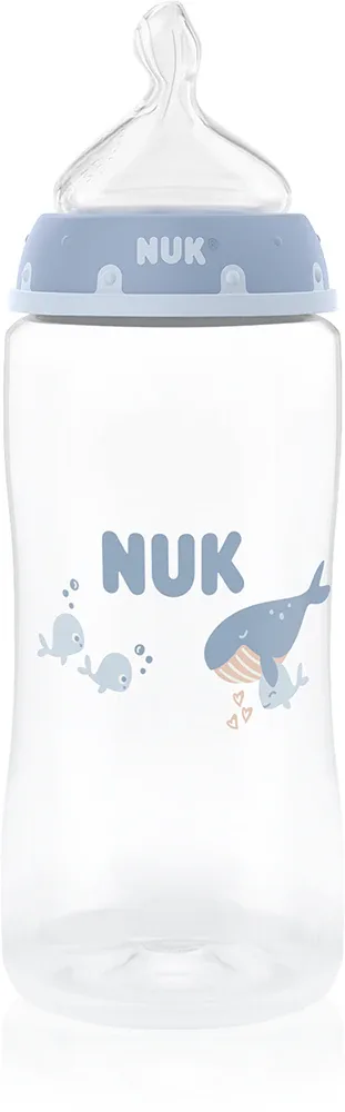Бутылочка NUK First Choice Whale для кормления, силиконовая соска, синяя