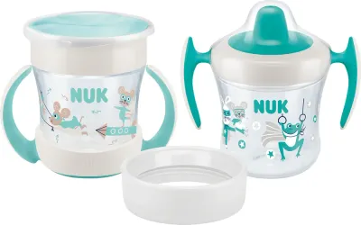 Кружка NUK Mini Cups Set Mint/Turquoise для детей, непроливайка с ручками, 160 мл 6m+ Neutral