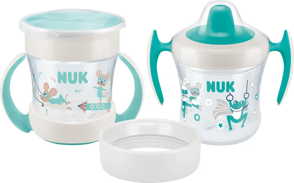 Кружка NUK Mini Cups Set Mint/Turquoise для детей, непроливайка с ручками, 160 мл 6m+ Neutral