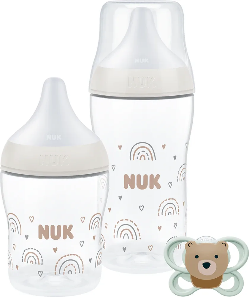Подарочный набор NUK Perfect Match Rainbow для новорождённых, соска и бутылочки 150 и 260 мл 0-3+ m
