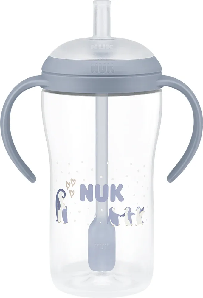 Бутылочка NUK Perfect Match Penguin для кормления, силиконовая, синяя