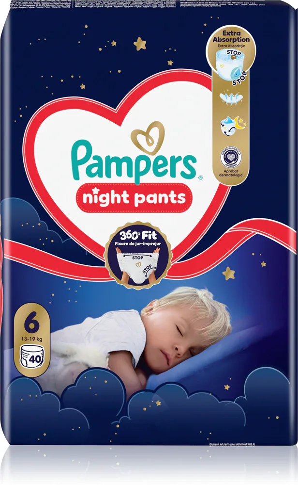Подгузники-трусики Pampers Night Pants Size 6 с индикатором влажности, 40 шт