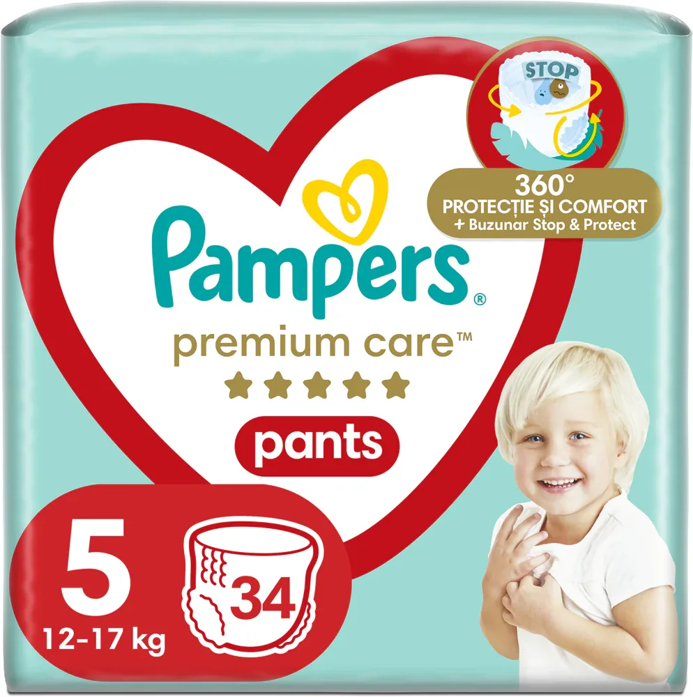 Подгузники-трусики Pampers Premium Care Pants Size 5 защита на 360 градусов, до 12 часов, 34 шт 12-17 кг