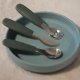 Petite&Mars Take&Match Stainless Steel Cutlery Set - Набор детских столовых приборов Petite Mars Take Match из нержавеющей стали, с весёлым рисунком, 3 шт, 3 шт — фото 2