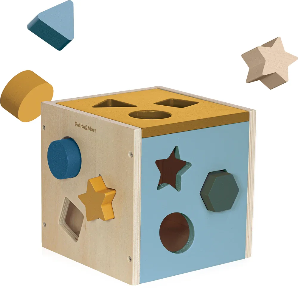 Petite&Mars Wood of Mars Gravity - Деревянная игрушка-сортер Petite Mars Wood of Mars Gravity для детей от 1 года, 13,5×13,5×13,5 см 12m+ Cosmic Blue, 1 шт