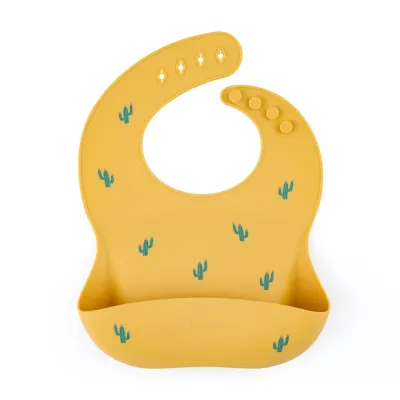 Petite&Mars Take&Match 6m+ - Слюнявчик Petite Mars Take Match 6m+ силиконовый, с регулируемым креплением, жёлтый Ochre Cacti, 1 шт