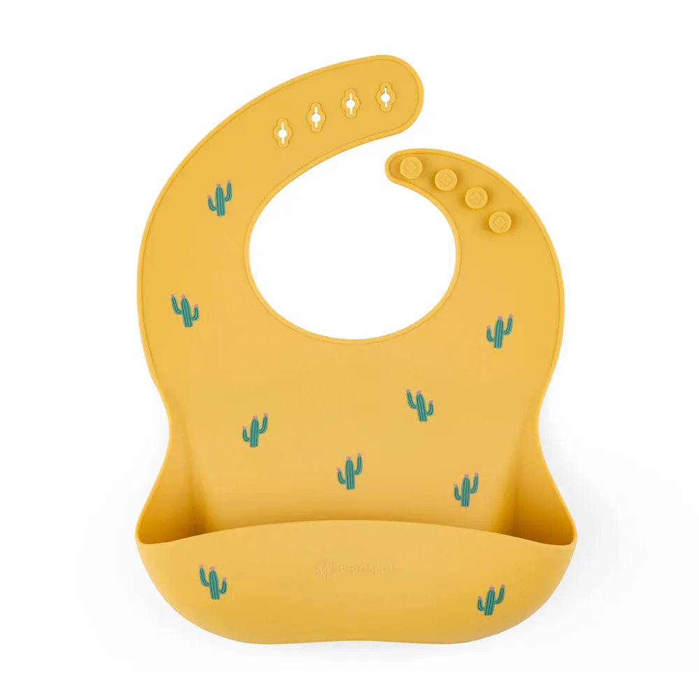 Petite&Mars Take&Match 6m+ - Слюнявчик Petite Mars Take Match 6m+ силиконовый, с регулируемым креплением, жёлтый Ochre Cacti, 1 шт