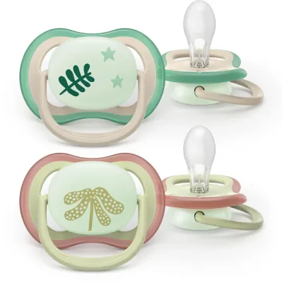 Пустышка Philips Avent Ultra Air Day Night SCF376/31 6-18m, 6–18 месяцев, светится в темноте, 2 шт Neutral