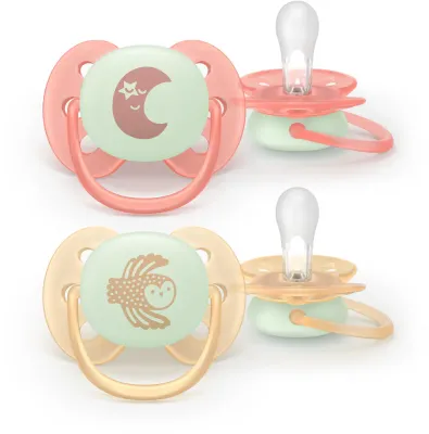 Пустышка Philips Avent Ultrasoft Night SCF094/02 ортодонтическая, светящаяся в темноте, 0-6 мес., 2 шт Neutral