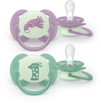 Пустышка Philips Avent Ultrasoft Night SCF094/04 ортодонтическая, светящаяся в темноте, 6-18 мес., 2 шт Neutral