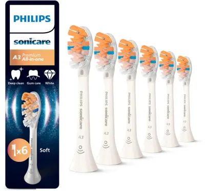 Сменные насадки для зубной щётки Philips Sonicare Premium All-in-One HX9096/87 белые, 6 шт White