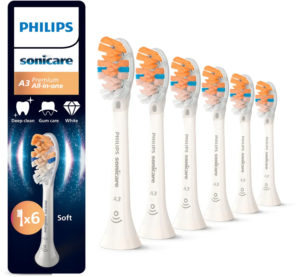 Сменные насадки для зубной щётки Philips Sonicare Premium All-in-One HX9096/87 белые, 6 шт White