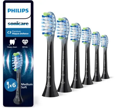Сменные насадки для зубной щётки Philips Sonicare Premium Plaque Defense HX9046/88 чёрные, 6 шт