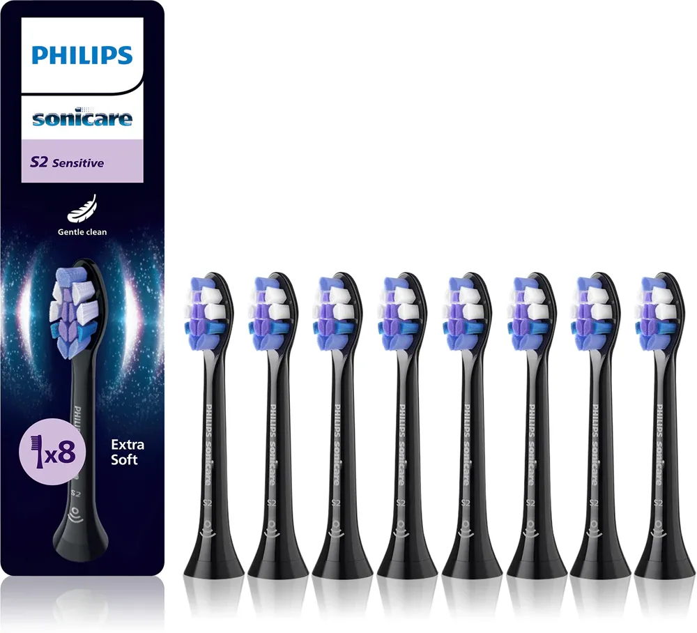 Сменные насадки для зубной щётки Philips Sonicare Sensitive HX6058/88 чёрные, 8 шт
