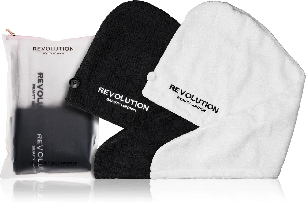 Полотенце-тюрбан из микрофибры Revolution Haircare Microfibre Hair Wraps с пуговицами, 2 шт, оттенок Black/White