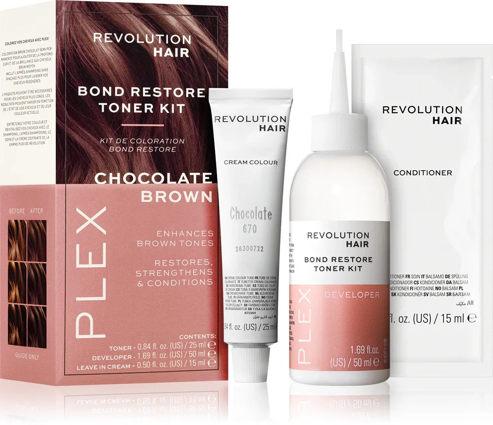 Набор для тонирования волос Revolution Haircare Plex Bond Restore Kit смываемый, 1 шт, оттенок Chocolate Brown