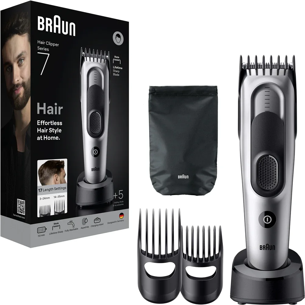 Машинка для стрижки волос Braun Series 7 HC7590 с 5 насадками, моющаяся, 1 шт