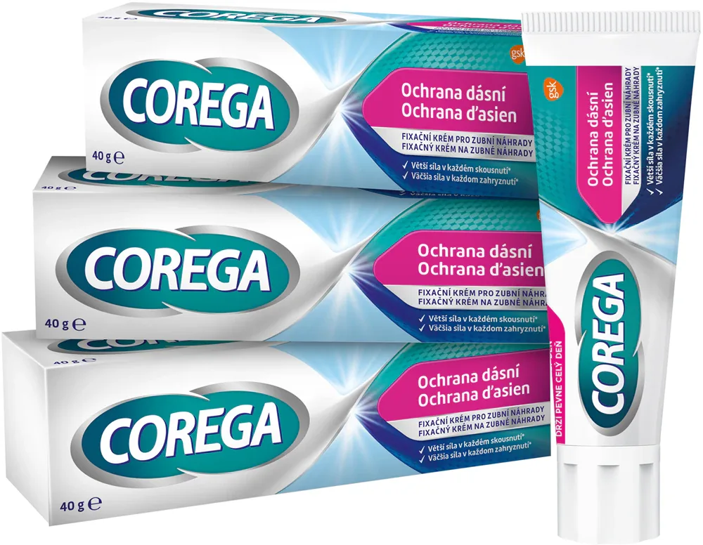 Крем для фиксации зубных протезов Corega Gum Protection с защитой дёсен, нейтральный вкус, 3 шт. по 40 г