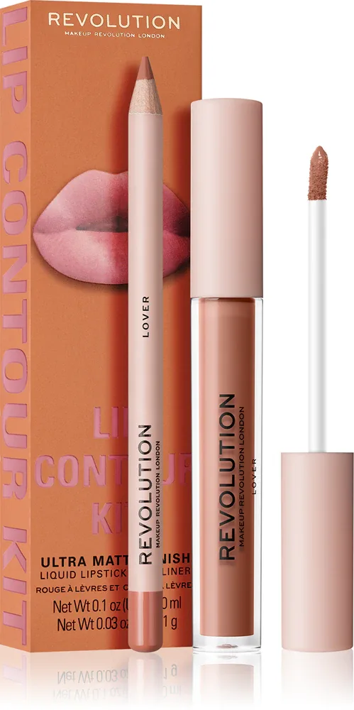 Набор для контура губ Revolution Lip Contour Kit, карандаш и матовая жидкая помада, 2 шт, оттенок Lover