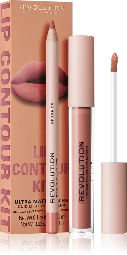 Набор для контура губ Revolution Lip Contour Kit, карандаш и матовая жидкая помада, 2 шт, оттенок Stunner