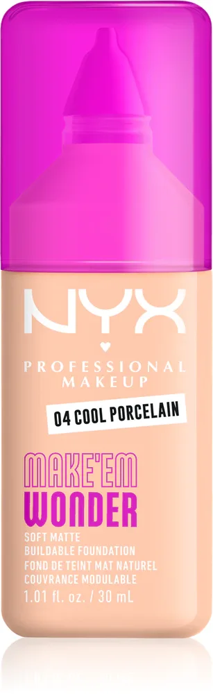 Тональный флюид NYX Professional Makeup Make Em Wonder матирующий, среднее покрытие, с гиалуроновой кислотой и витамином С, 30 мл, оттенок 04 Cool Porcelain