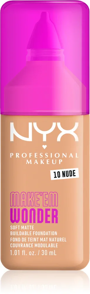 Тональный флюид NYX Professional Makeup Make Em Wonder матирующий, среднее покрытие, с гиалуроновой кислотой и витамином С, 30 мл, оттенок 10 Nude