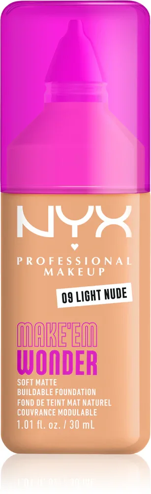 Тональный флюид NYX Professional Makeup Make Em Wonder матирующий, среднее покрытие, с гиалуроновой кислотой и витамином С, 30 мл, оттенок 09 Light Nude