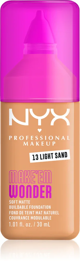 Тональный флюид NYX Professional Makeup Make Em Wonder матирующий, среднее покрытие, с гиалуроновой кислотой и витамином С, 30 мл, оттенок 13 Light Sand