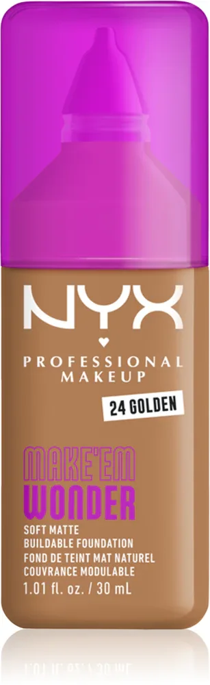 Тональный флюид NYX Professional Makeup Make Em Wonder матирующий, среднее покрытие, с гиалуроновой кислотой и витамином С, 30 мл, оттенок 24 Golden