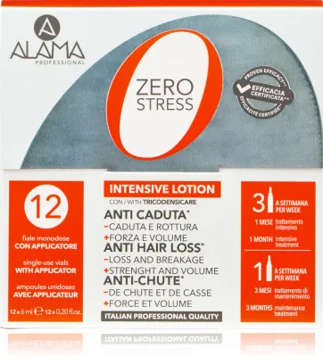 Сыворотка для волос Alama Professional Zero Stress Intensive Hair Loss Lotion несмываемая, против выпадения волос, 12 × 6 мл