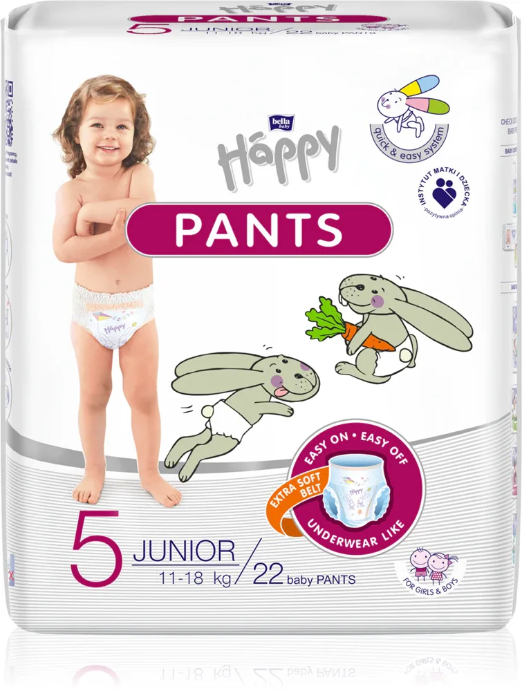 Трусики-подгузники детские BELLA Baby Happy Pants высокой впитываемости, дышащие, 22 шт Junior 11-18 кг
