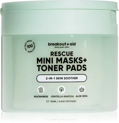 Диски для лица breakout + aid Mini Masks+Toner Pads Rescue тонизирующие, успокаивающие, 100 шт