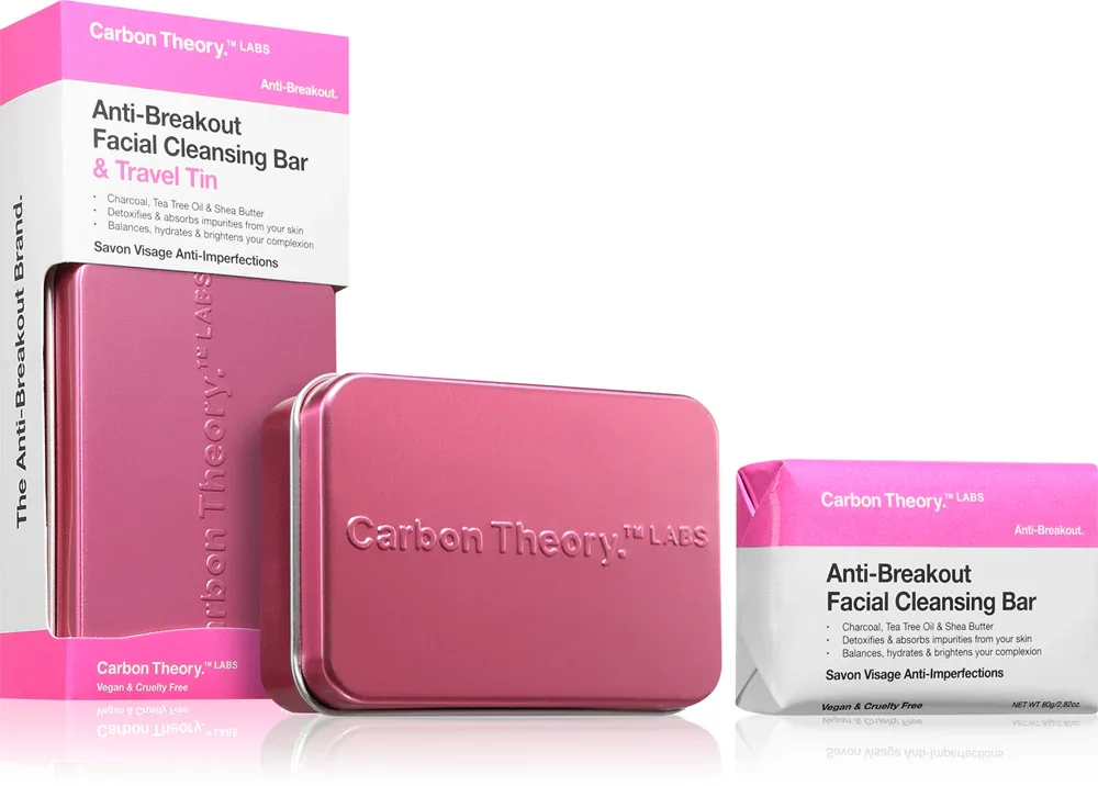 Мыло для умывания Carbon Theory Anti-Breakout Facial Cleansing Bar с активированным углём, для проблемной кожи, 80 г