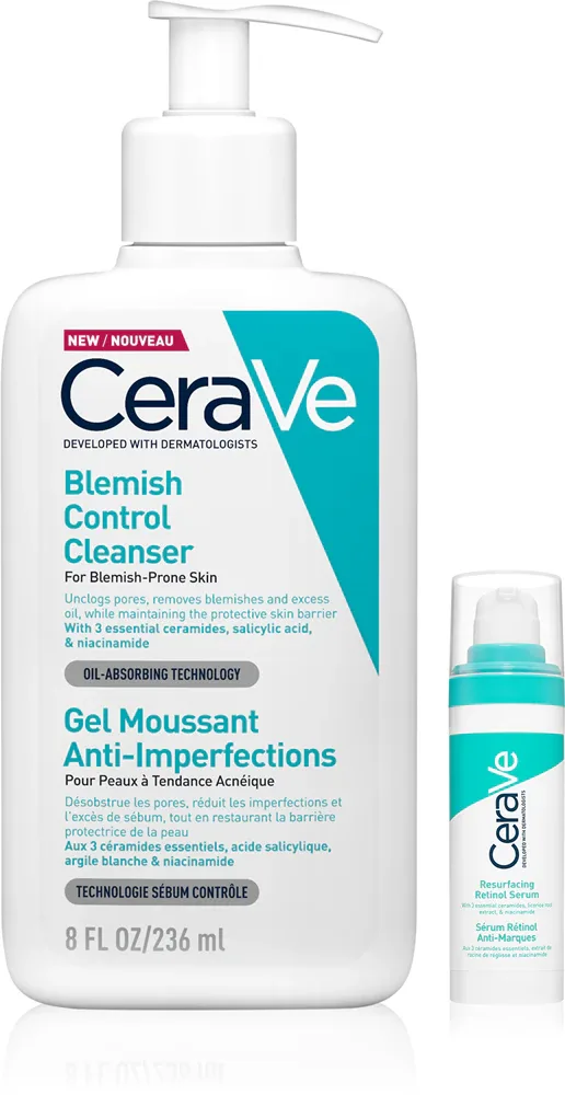 Набор для ухода за кожей лица CeraVe Control Cleanser Retinol Serum Duo с ретинолом, для проблемной кожи, 236 мл + 30 мл
