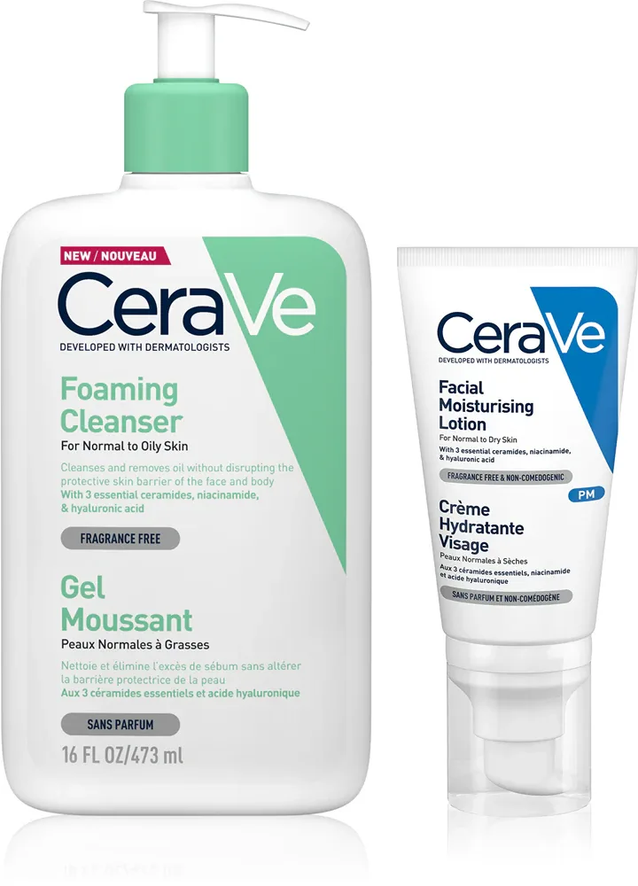 Набор для ухода за кожей лица CeraVe Cleansers Foaming Cleanser гель для умывания и увлажняющий уход, 473 мл + 52 мл