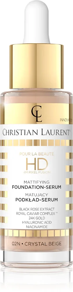 База под макияж Christian Laurent Pour La Beaute HD 4M Pixel Fusion матирующая, с ниацинамидом, 32 мл, оттенок 02 Crystal Beige