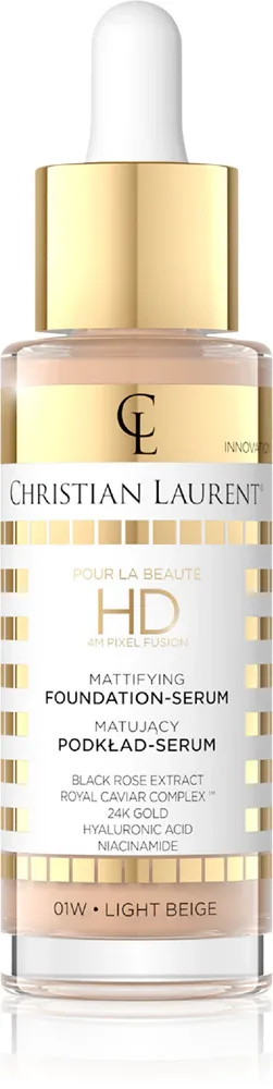 База под макияж Christian Laurent Pour La Beaute HD 4M Pixel Fusion матирующая, с ниацинамидом, 32 мл, оттенок 01 Light Beige