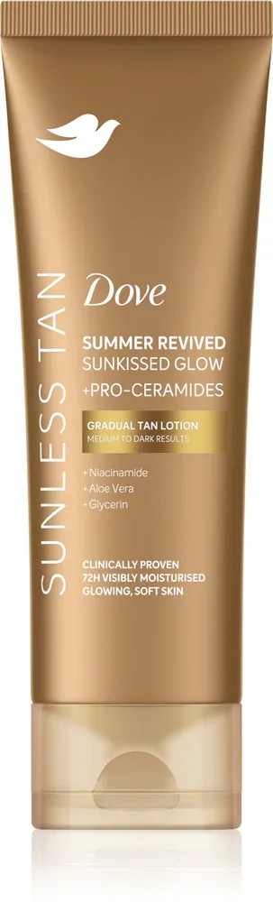 Автозагар для тела Dove Summer Revived Sunless Tan с алоэ и ниацинамидом, увлажняющий, оттенок Dark 200 мл