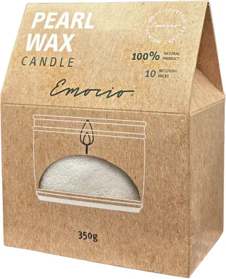 Свеча декоративная Emocio Pearl Wax White с хлопковым фитилём, белая, 350 г