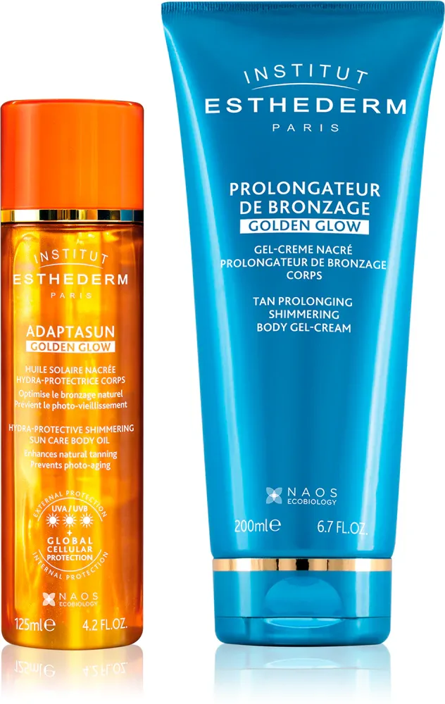Набор средств для загара Institut Esthederm Adaptasun Golden Glow масло и гель-крем, с защитой от солнца, 1 шт