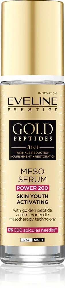 Сыворотка для лица Eveline Cosmetics Gold Peptides 3 in 1 с аргановым маслом, с маслом жожоба, для любого типа кожи, 30 мл