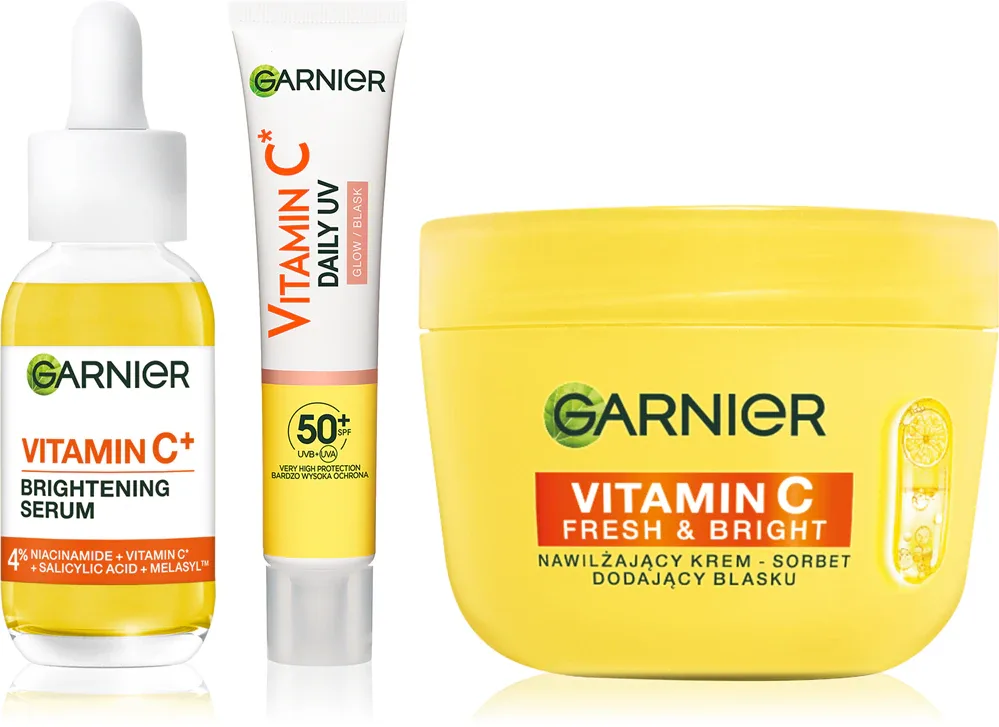 Набор для лица Garnier Vitamin C сыворотка, крем-сорбет и флюид, 3 шт