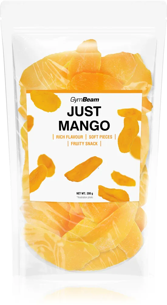 Сушёное манго GymBeam Just Mango, ломтики, натуральный перекус, 200 г