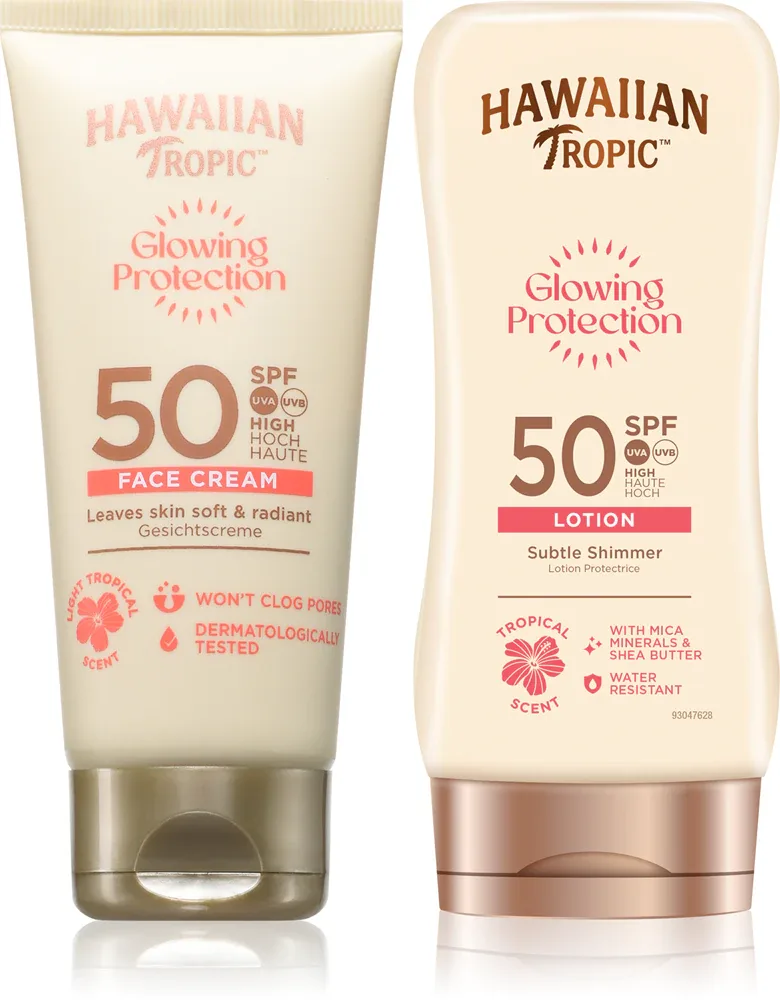 Набор для загара Hawaiian Tropic Glowing Protection с кремом для лица SPF 50, для лица и тела, 1 шт