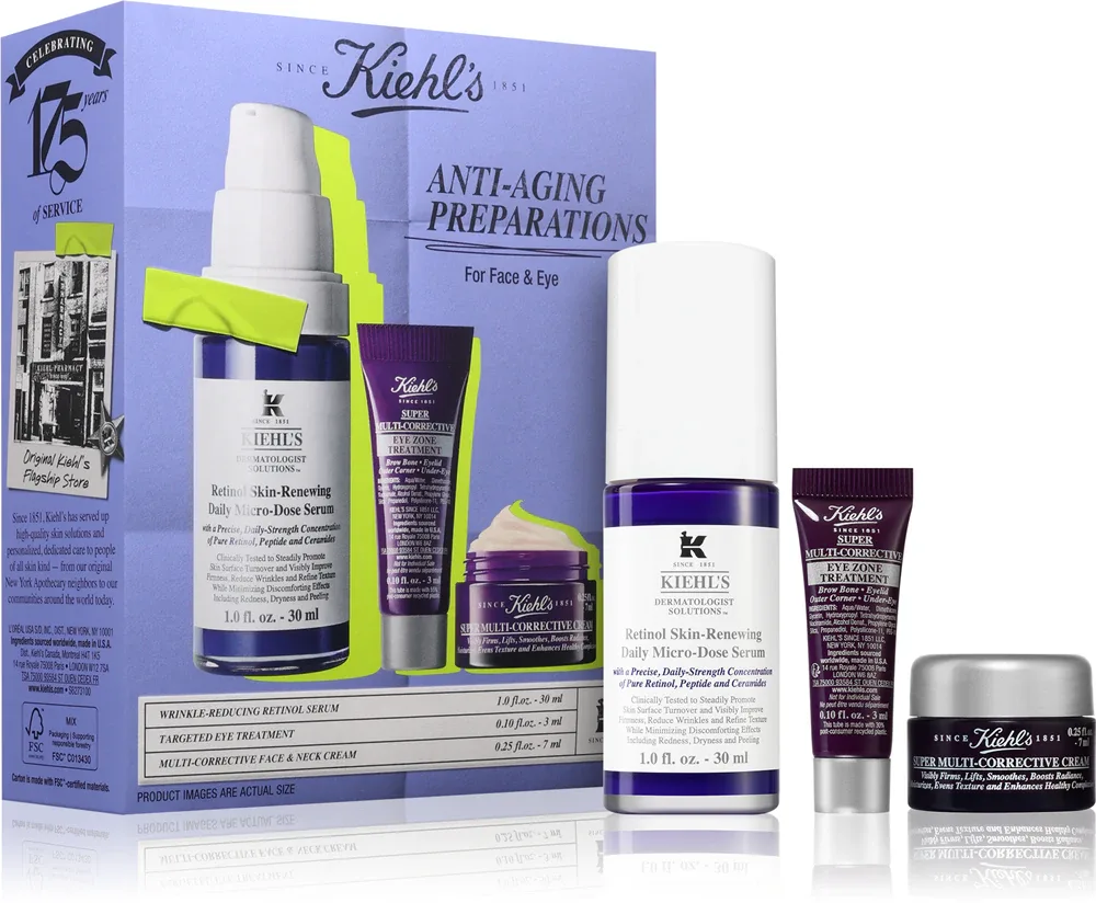 Kiehl's Anti Age Kit - Набор для ухода за лицом Anti Age Kit сыворотка с ретинолом, крем и уход для области глаз