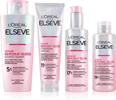 L’Oréal Paris Elseve Glycolic Gloss - Набор для ухода за волосами L’Oreal Paris Elseve Glycolic Gloss с гликолевой кислотой, 4 шт, 4 шт