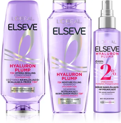 L’Oréal Paris Elseve Hyaluron Plump - Набор для ухода за волосами L’Oreal Paris Elseve Hyaluron Plump увлажняющий, 3 шт, 3 шт